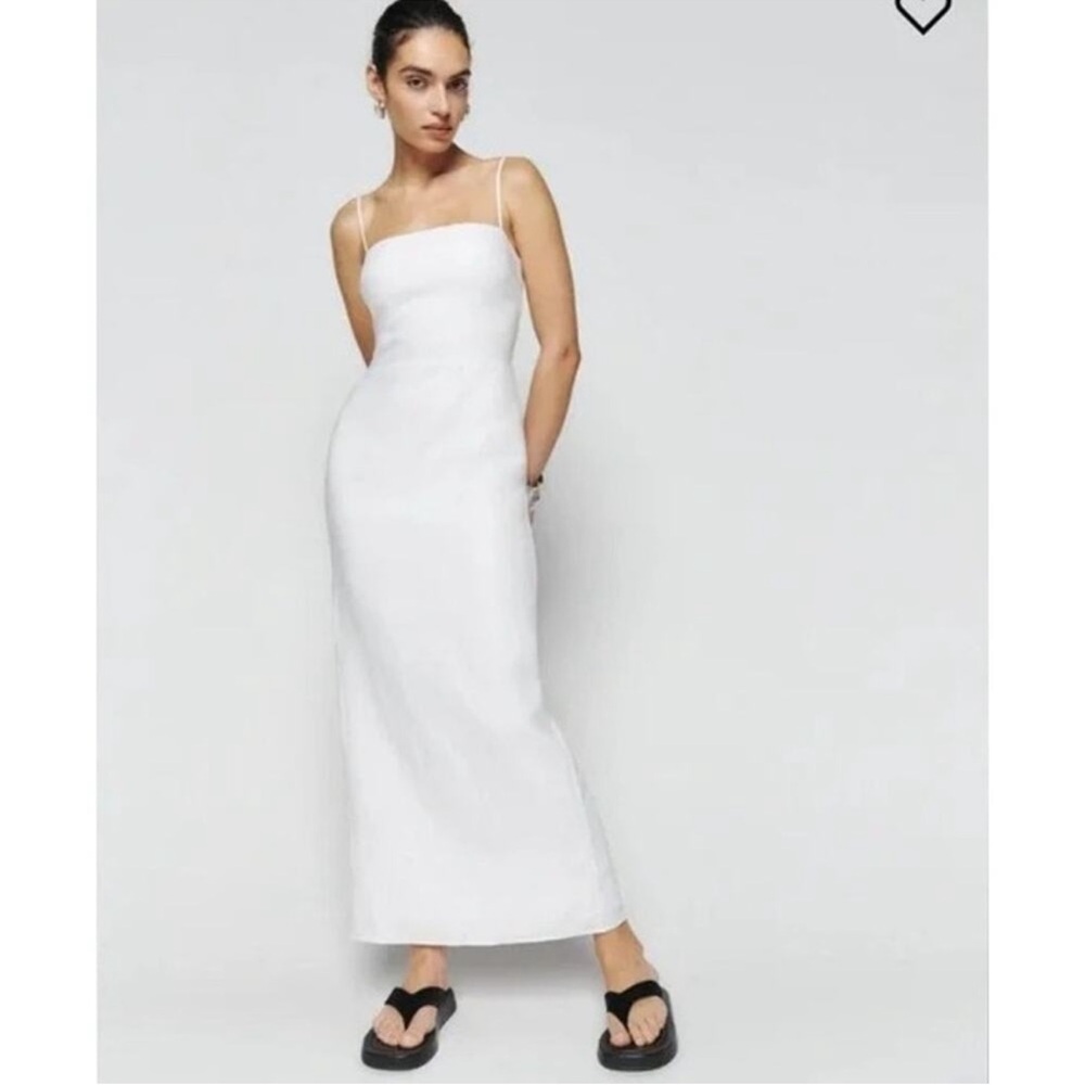Reformation Frankie Linen Dress in White Maxi Dress Adjustable Straps size 10 - Picture 3 of 12